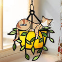 Sleeping Cat On Plant Pot - Personalized Window Hanging Suncatcher Ornament