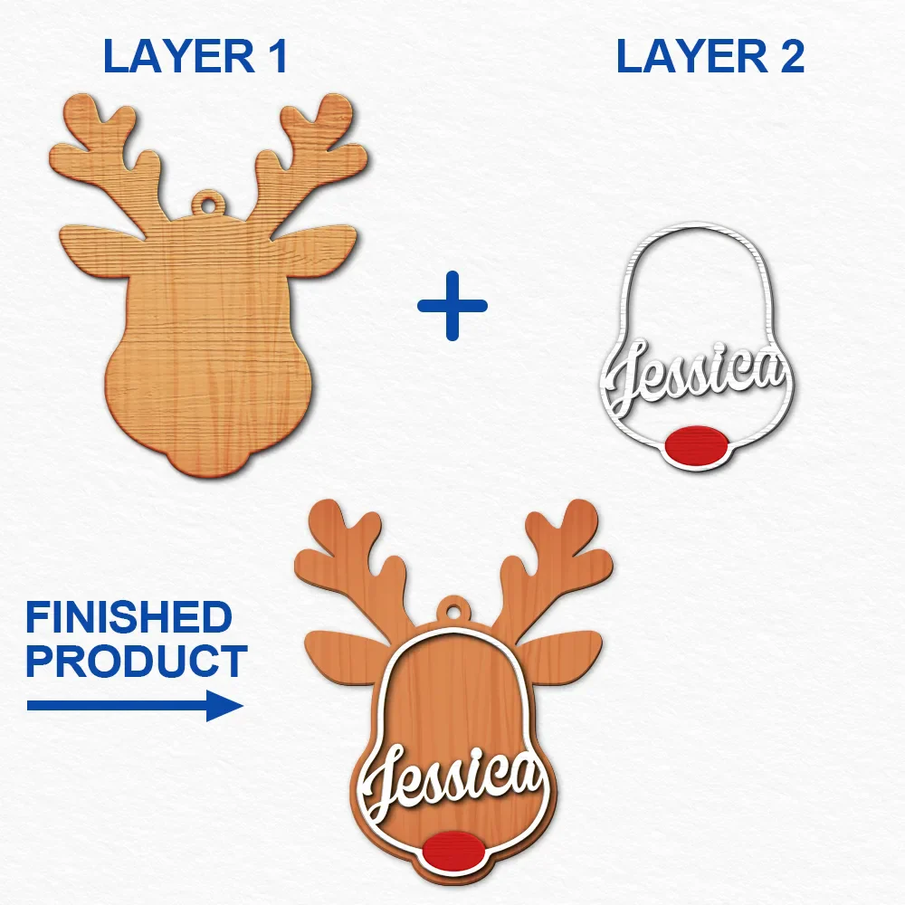 Santa's Reindeer Christmas - Personalized 2-Layered Wooden Ornament