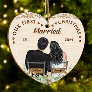 Gift For Couples - Our First Christmas Married Couples - Personalized Custom Shaped Wooden Ornament