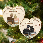 Gift For Couples - Our First Christmas Married Couples - Personalized Custom Shaped Wooden Ornament