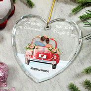 Gift For Couples - God Blessed The Broken Road Christmas Couples - Personalized Heart Shaped Glass Ornament