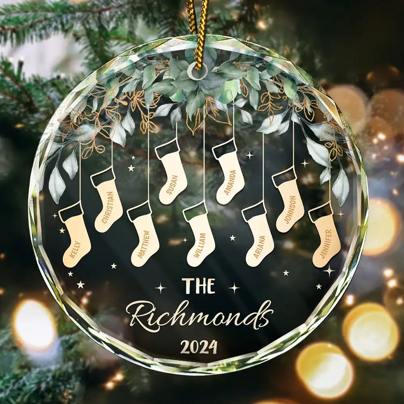 Family - Family Christmas Stocking - Personalized Circle Glass Ornament