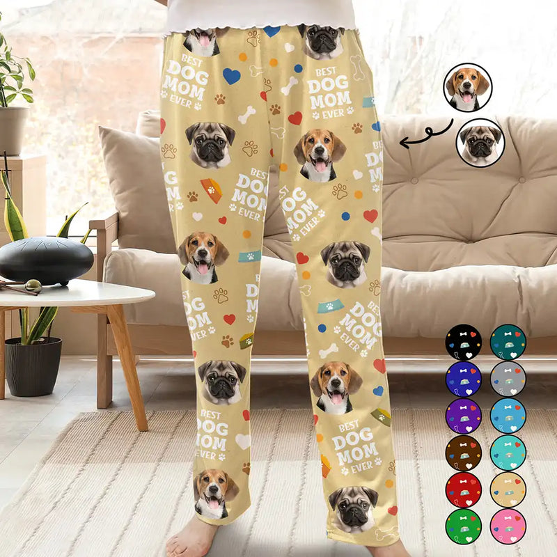 Custom Photo,Pet Lovers,Pet Mom,Pet Dad,Funny - Custom Photo Best Dog Mom Dog Dad - Personalized Pajama Pants