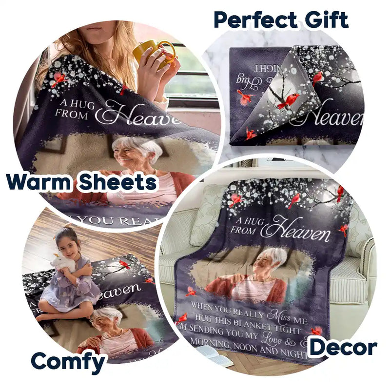 Memorial - Custom Photo A Hug From Heaven - Personalized Fleece Blanket, Sherpa Blanket