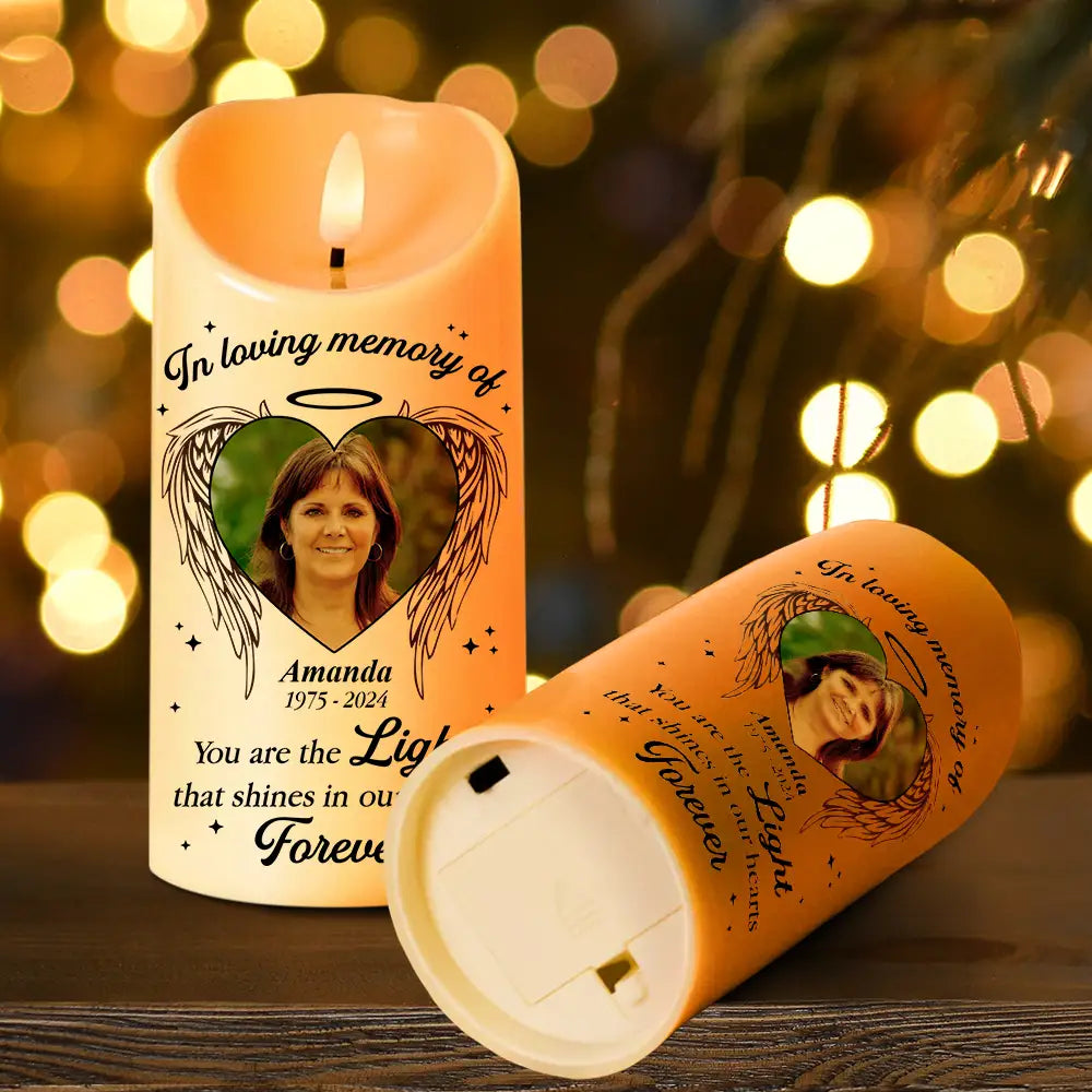 Custom Photo,Family,Memorial,Sad - Custom Photo Memorial You Are The Light - Personalized Flameless LED Candle