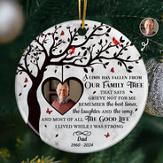 Continue Shopping,Christmas,Memorial,Custom Photo,Sad - Custom Photo Memorial A Limb Has Fallen From Our Family Tree - Personalized Circle Ceramic Ornament