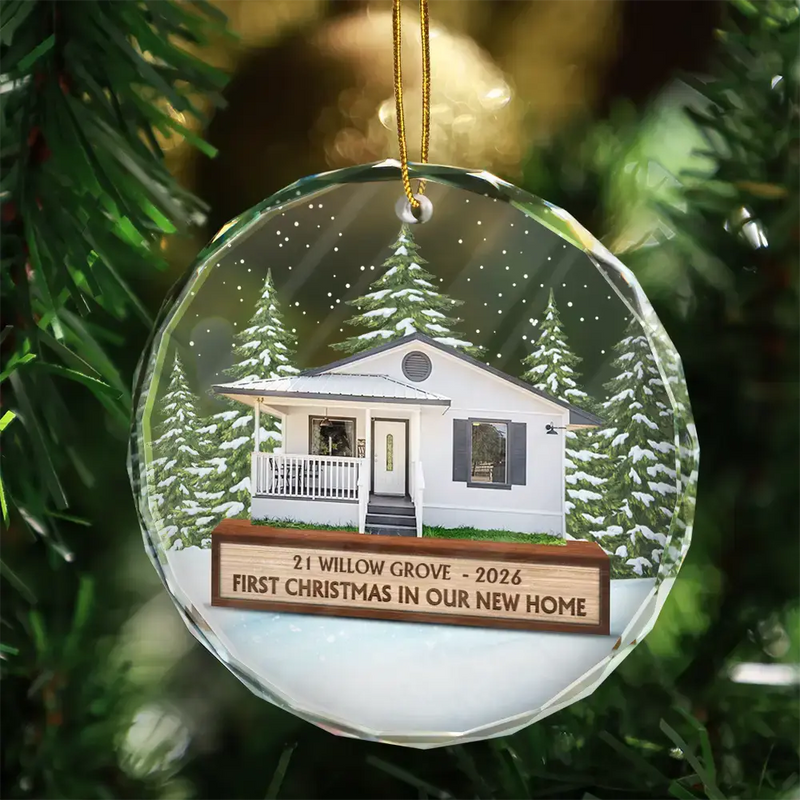 Custom Photo First Christmas In Our New House - Personalized Circle Glass Ornament