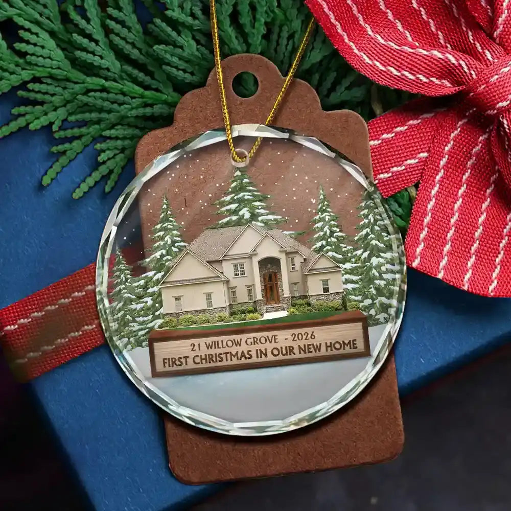 Custom Photo First Christmas In Our New House - Personalized Circle Glass Ornament