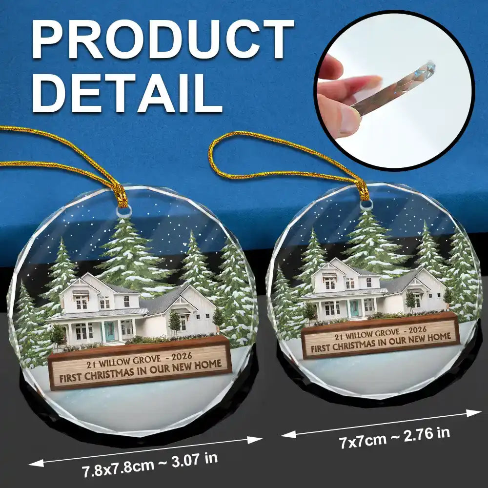Custom Photo First Christmas In Our New House - Personalized Circle Glass Ornament