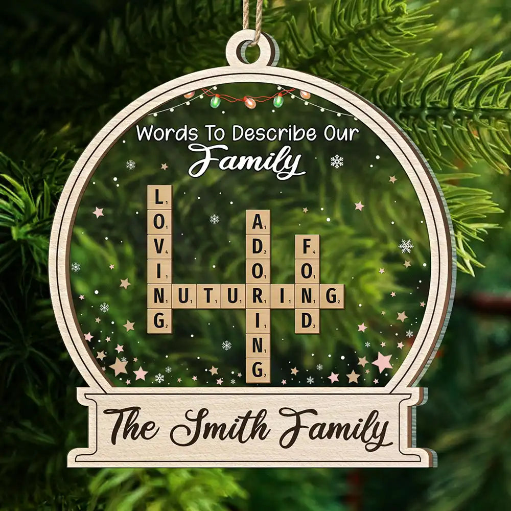 Christmas Family Scrabble Crossword Words To Describe Our Family - Personalized 2-Layered Wooden Ornament