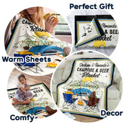 Gift For Couples, Gift For Husband, Gift For Wife, Gift For Boyfriend, Gift For Girlfriend - Campfire & Coffee Blanket Camping - Personalized Fleece Blanket, Sherpa Blanket