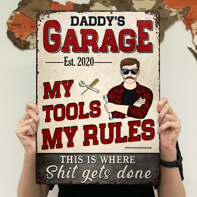 Daddy's Garage My Tools My Rules - Garage Signs - Personalized Custom Classic Metal Signs