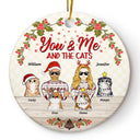 Christmas Couple And The Cats - Gift For Cat Lovers - Personalized Custom Circle Ceramic Ornament