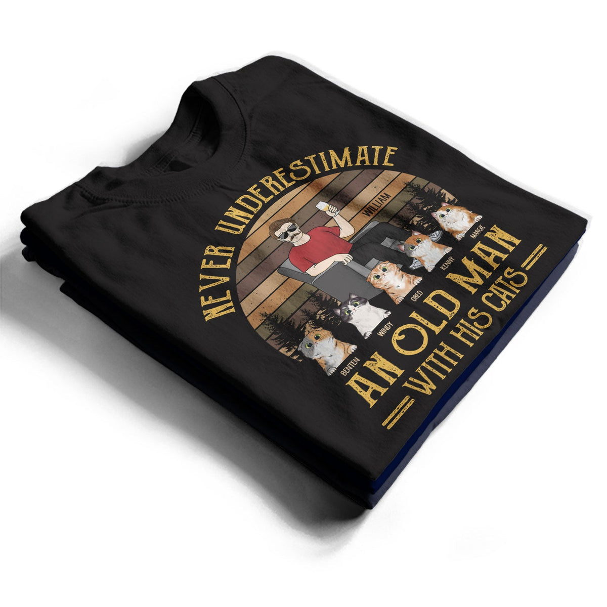 Never Underestimate An Old Man - Gift For Cat Dad, Cat Lovers - Personalized Custom T Shirt