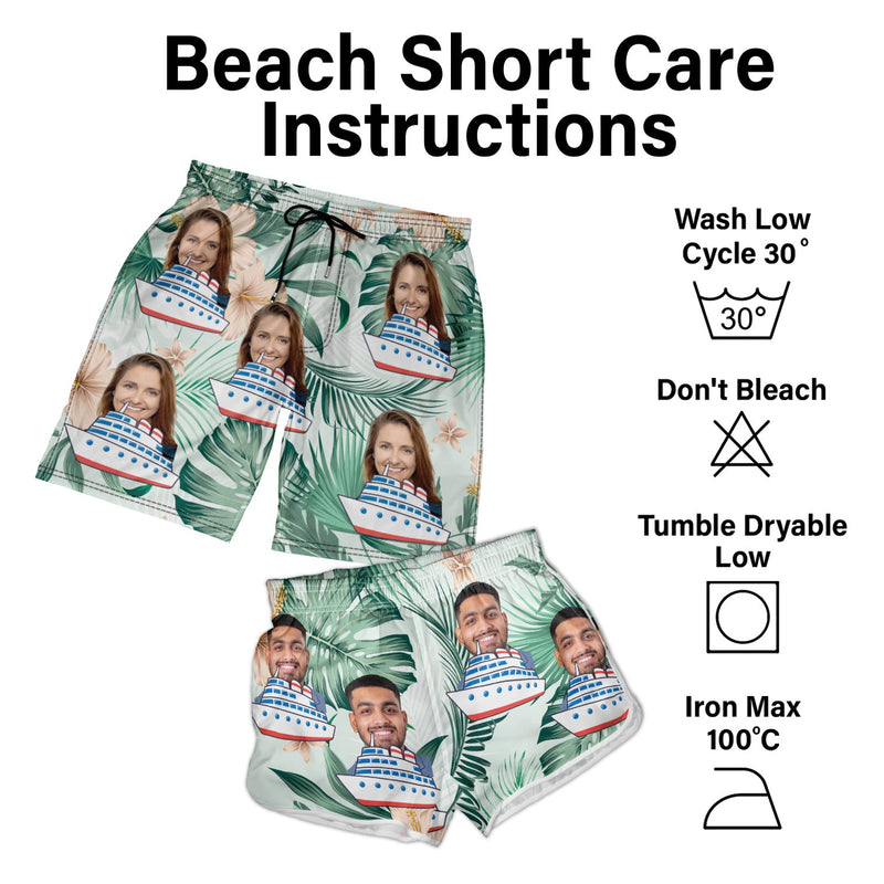 Custom Photo Cruise Ship - Gift For Traveling Lovers, Cruising Lovers - Personalized Couple Beach Shorts