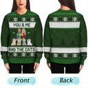 Couple You & Me And The Cats Cartoon Style - Anniversary, Christmas Gift For Cat Lovers, Couples - Personalized Unisex Ugly Sweater