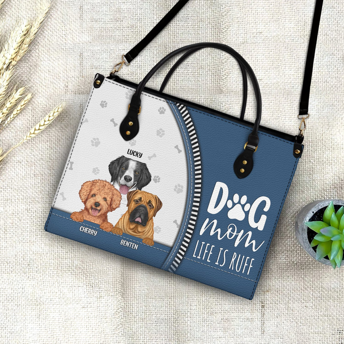 Dog Mom Life Is Ruff - Gift For Dog Mom - Personalized Leather Bag