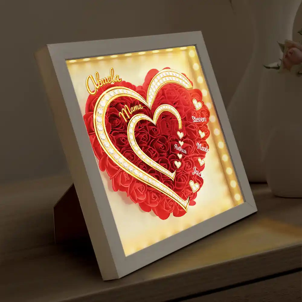 First Mom Now Grandma 3D Effect Faux Gemstone - Personalized LED Light Flower Shadow Box