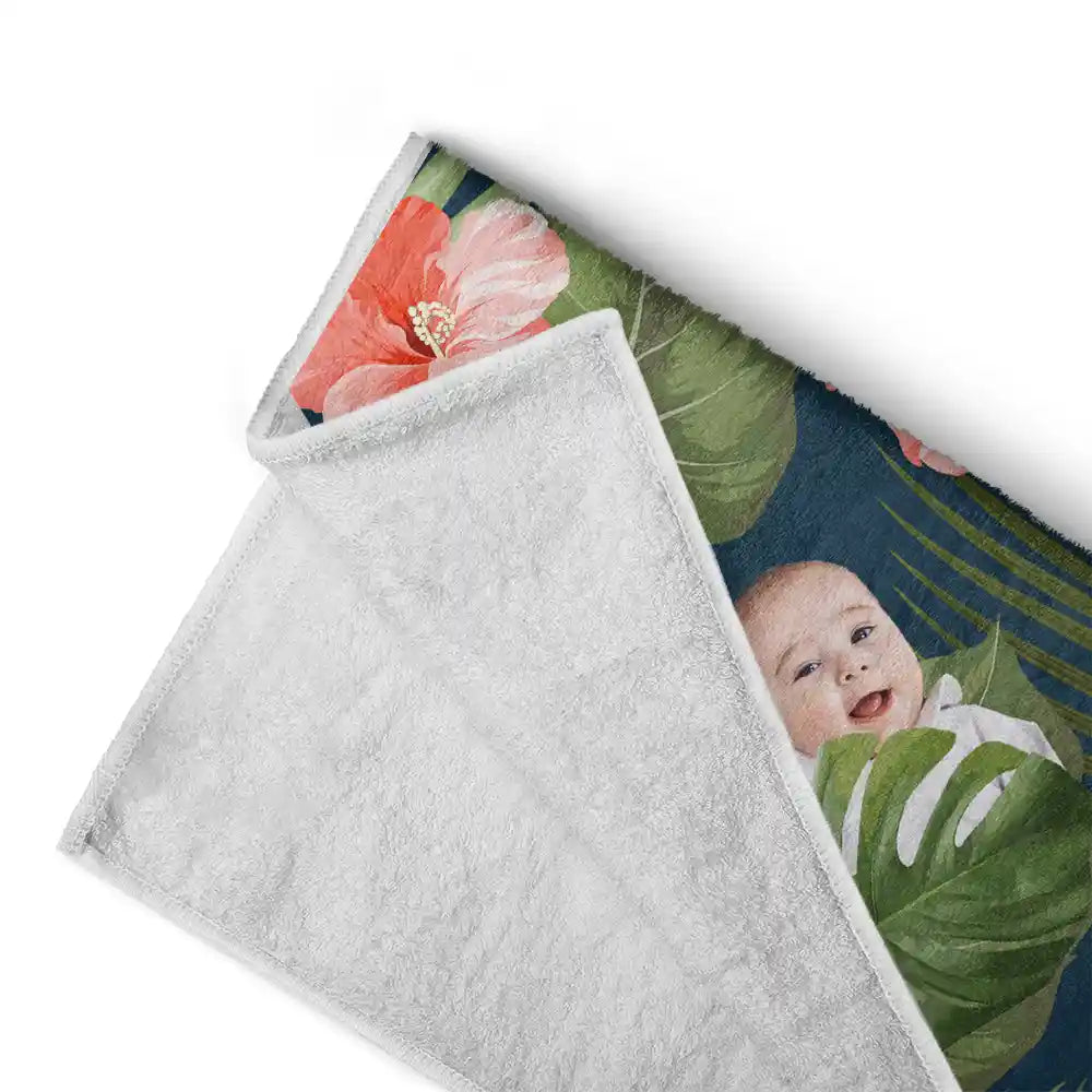 Gift For Yourself,Gift For Women,Gift For Men,Beach,Summer,Gift For Bestie,Non-Eng,Photo,Playful - Custom Photo Tropical Leaves Pattern With Family Pet Face - Personalized Beach Towel
