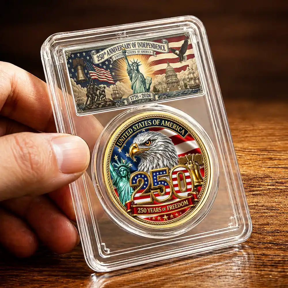 America 250th,Independence Day,Gift For Yourself,Proud,Custom Text - Stars And Stripes 4th of July America 250th Anniversary - Personalized Commemorative Keepsake Coin