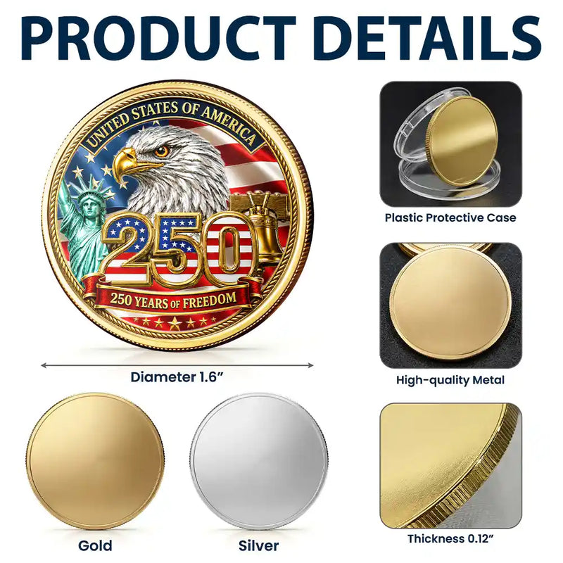 America 250th,Independence Day,Gift For Yourself,Proud,Custom Text - Stars And Stripes 4th of July America 250th Anniversary - Personalized Commemorative Keepsake Coin