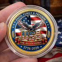 America 250th,Custom Photo,Independence Day,Gift For Yourself,Proud,Upload Full Photo - Custom Photo Stars And Stripes Faith, Family & Freedom - Personalized Commemorative Keepsake Coin