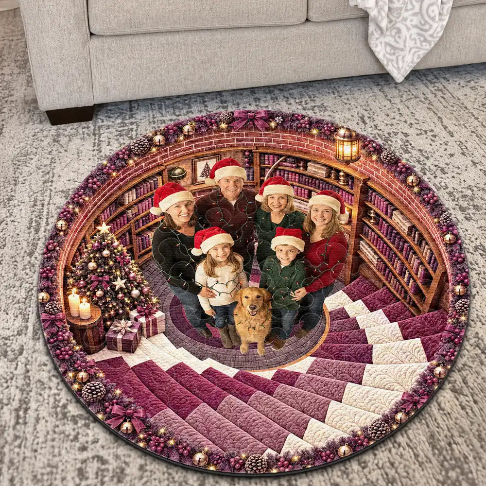 Art Design, Christmas, Cozy, Custom Photo, Family, Photo - Santa Hat Looking Up Human, Top Market - Gift For Family - Personalized Custom Photo Custom Photo Santa Hat And Lights Christmas Rug