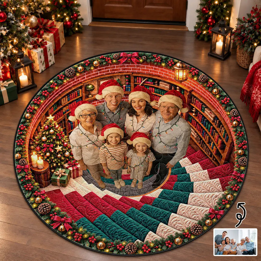 Art Design, Christmas, Cozy, Custom Photo, Family, Photo - Santa Hat Looking Up Human, Top Market - Gift For Family - Personalized Custom Photo Custom Photo Santa Hat And Lights Christmas Rug