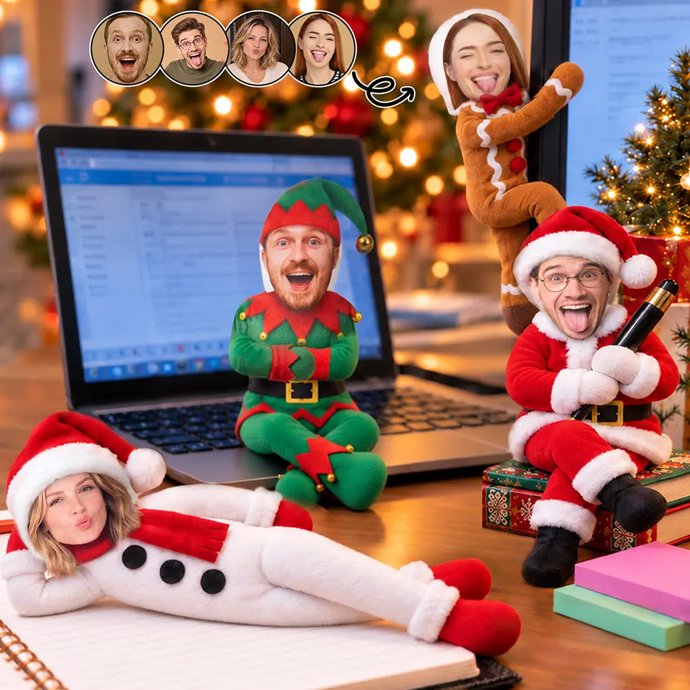 Art Design,Christmas,Custom Photo,Gift For Colleagues,Humorous,Photo - Christmas Adult Poseable Body Doll - Funny Gift For Colleagues, Friends - Personalized Custom Photo Christmas Costume Santa Gingerbread Elf Poseable Plush Doll