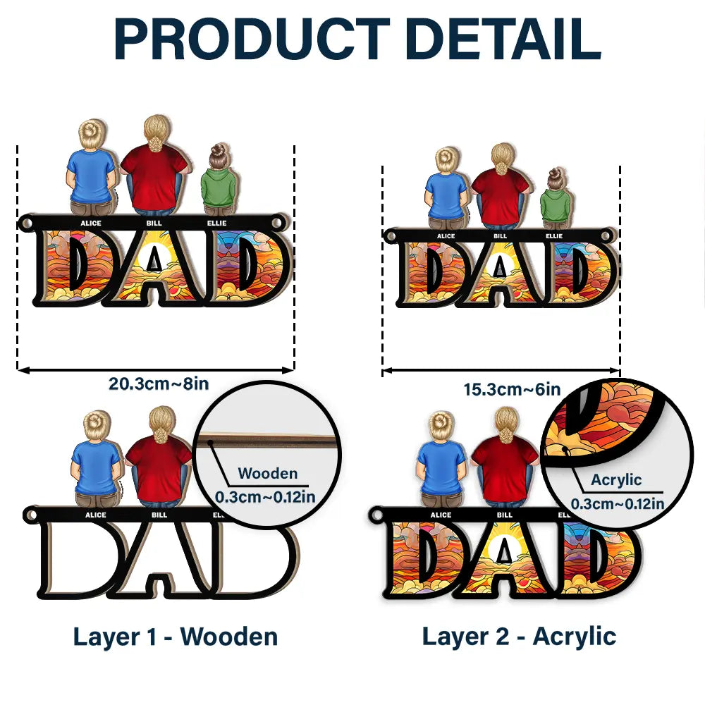 Gift For Father,Love - Dad And His Chrildren - Personalized Window Hanging Suncatcher Ornament