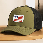 Gift For Father, Gift For Grandpa, Independence Day, Happy - Dad Grandpa America Flag Brush Stroke - Personalized Leather Patch Hat