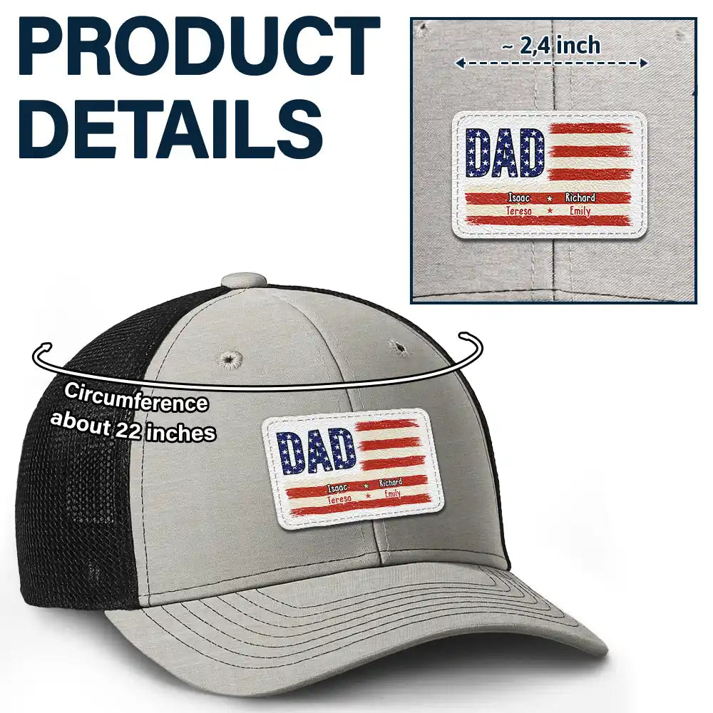 Gift For Father, Gift For Grandpa, Independence Day, Happy - Dad Grandpa America Flag Brush Stroke - Personalized Leather Patch Hat