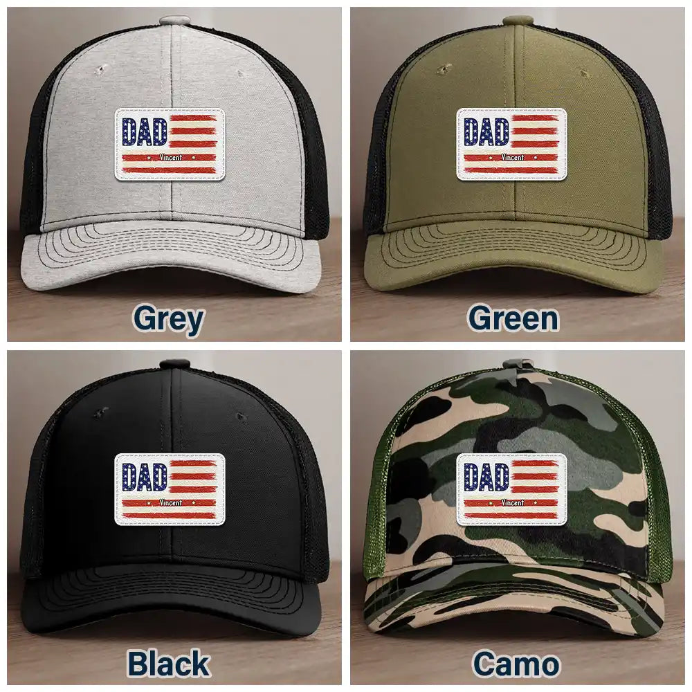 Gift For Father, Gift For Grandpa, Independence Day, Happy - Dad Grandpa America Flag Brush Stroke - Personalized Leather Patch Hat