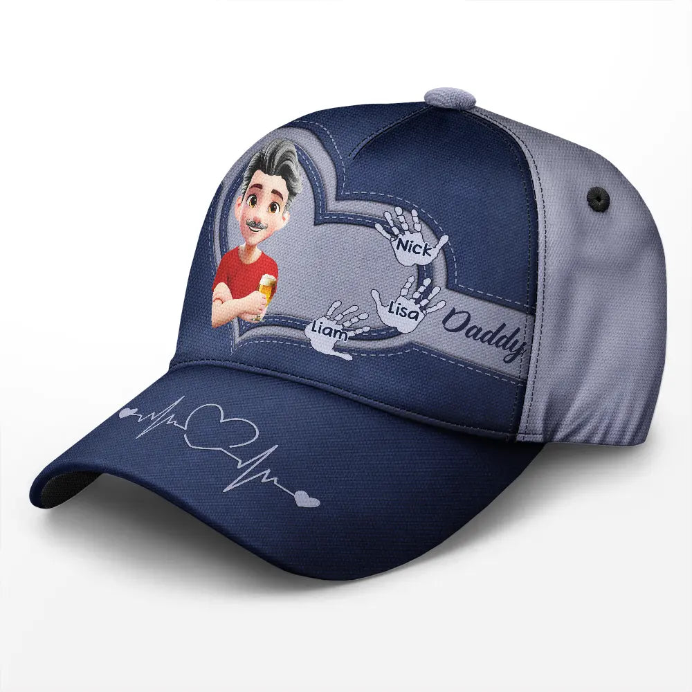 Gift For Father,Family - Dad Grandpa Handprints 3D Effect - Personalized Classic Cap