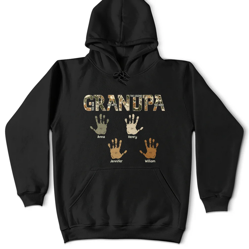 Gift For Father,Gift For Grandpa - Dad Papa The Man Myth Legend Kid Handprint - Personalized T Shirt