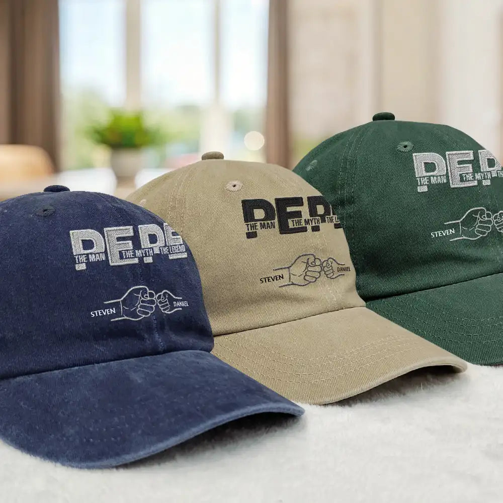 Gift For Father,Gift For Grandpa - Dad Papa The Man The Myth The Legend - Personalized Vintage Washed Denim Cap
