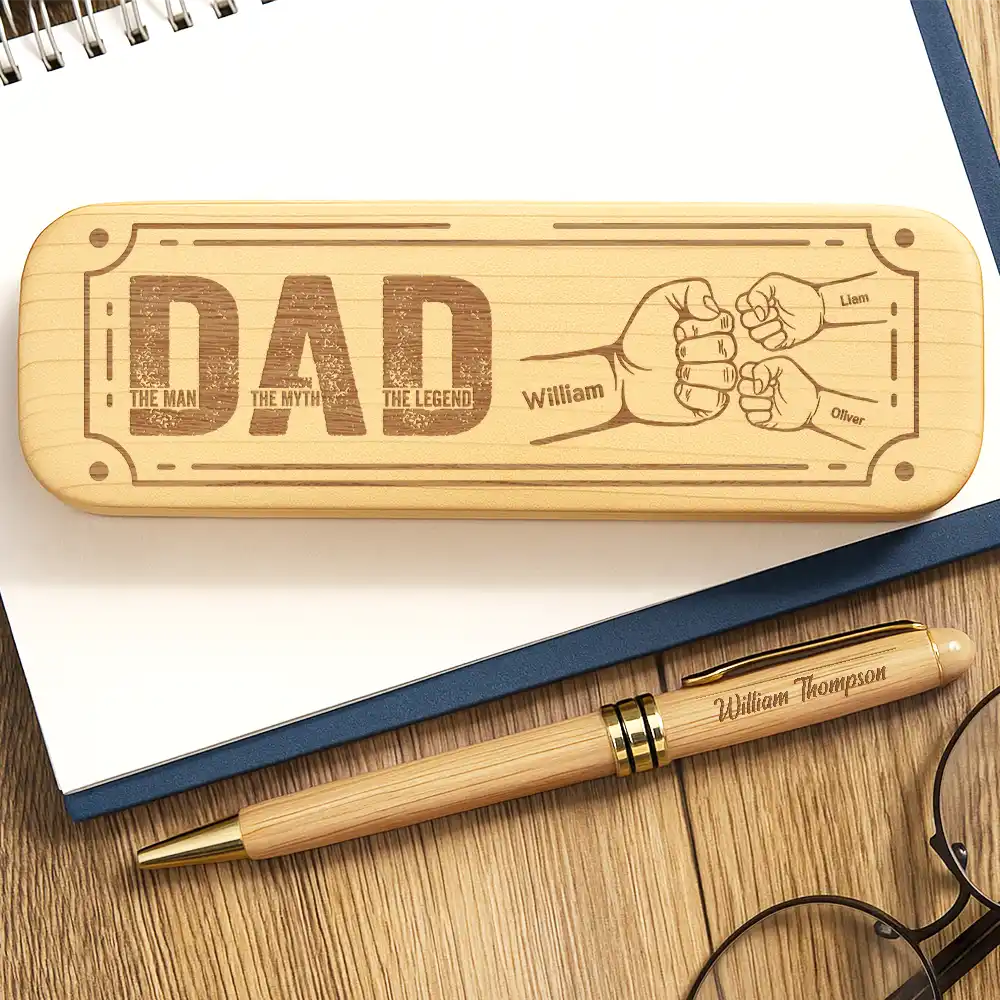 Happy,Dad,Children,Gift For Father - Dad The Man The Myth - Personalized Wooden Pen Set