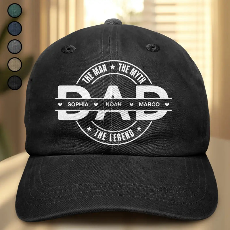 Gift For Husband,Gift For Father,Happy,Gift For Grandpa,Gift For Men - Dad The Man The Myth The Legend - Personalized Vintage Washed Denim Cap