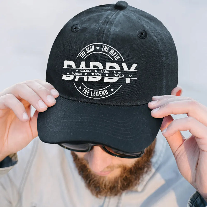 Gift For Husband,Gift For Father,Happy,Gift For Grandpa,Gift For Men - Dad The Man The Myth The Legend - Personalized Vintage Washed Denim Cap
