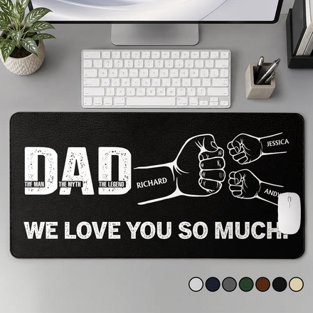 Dad The Man The Myth The Legend Hand Punch - Personalized PU Leather Desk Mat
