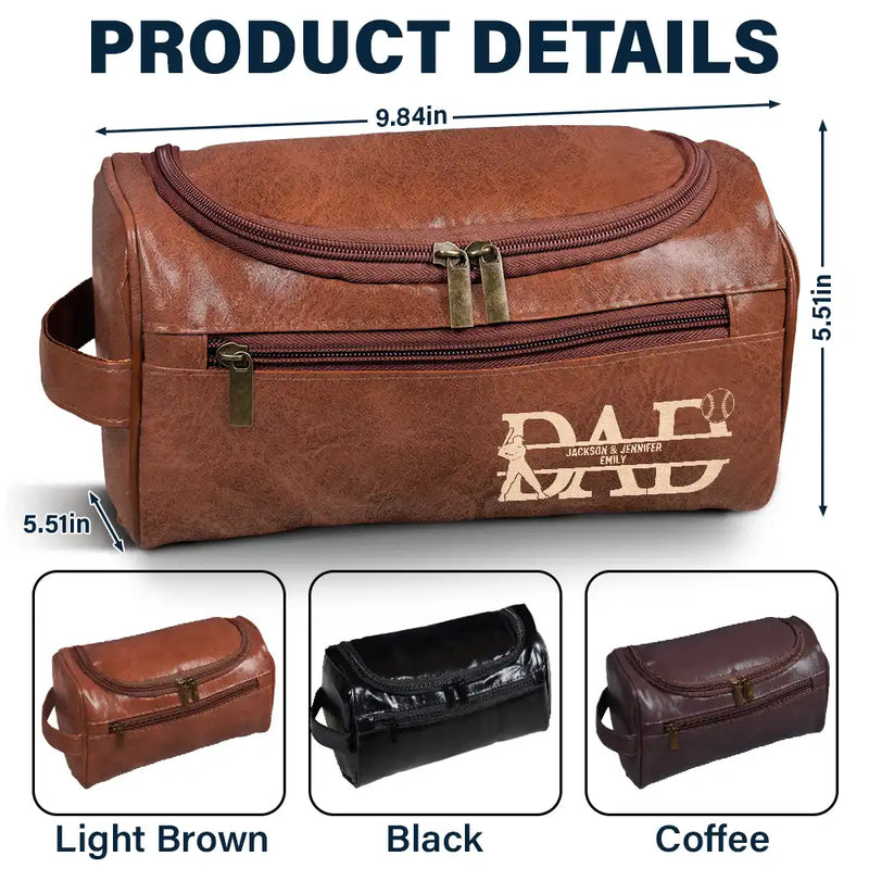 Gift For Husband, Gift For Yourself, Gift For Men, Gift For Father, Dad - Children, Love, Gift For Grandpa - Dad We Love You With Kids Names - Personalized Leather Toiletry Bag