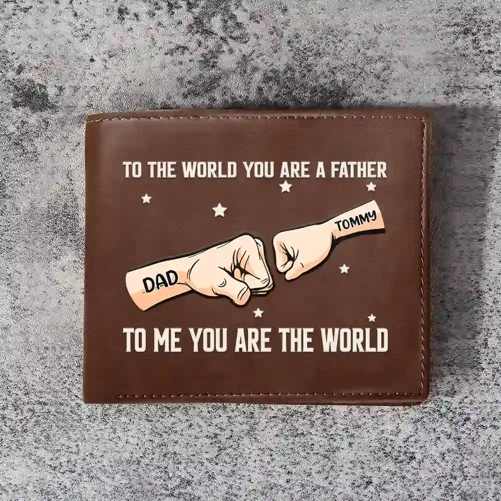 Gift For Father,Love,Gift For Grandpa - Dad You Are The World To Us - Personalized Leather Wallet