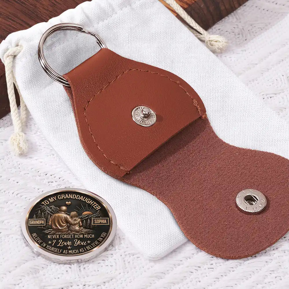 Top Market,Gift For Children,Inspirational,Gift For Daughter,Vector - Dad & Daughter Just Do Your Best - Personalized Leather Pocket Hug