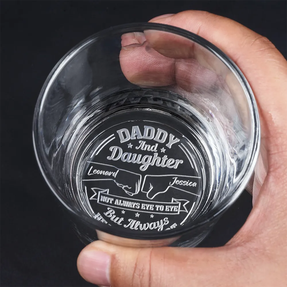 Gift For Father,Dad,Sons,Children,Daughters - Daddy And Children Always Heart To Heart - Personalized Engraved Whiskey Glass