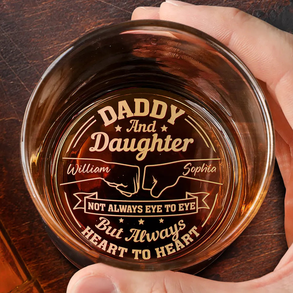 Daddy And Children Always Heart To Heart - Personalized Engraved Whiskey Glass