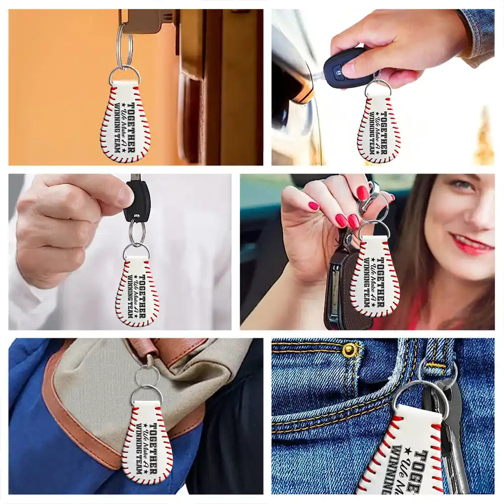 Gift For Father,Baseball,Dad - Children,Happy - Daddy's Dream Team - Personalized Leather Baseball Keychain