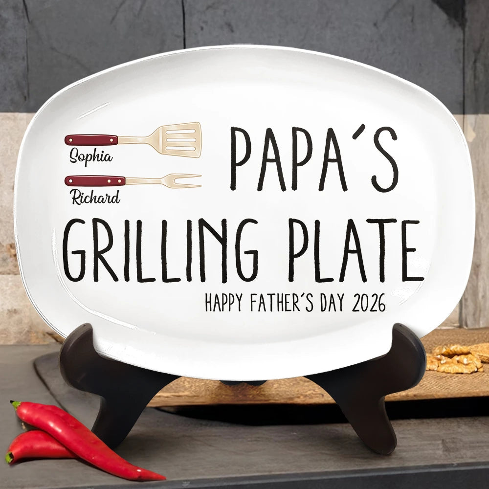 Gift For Father,Gift For Grandpa,Non-Eng,Icon,Humorous - Daddy's Grilling Plate - Personalized Plate