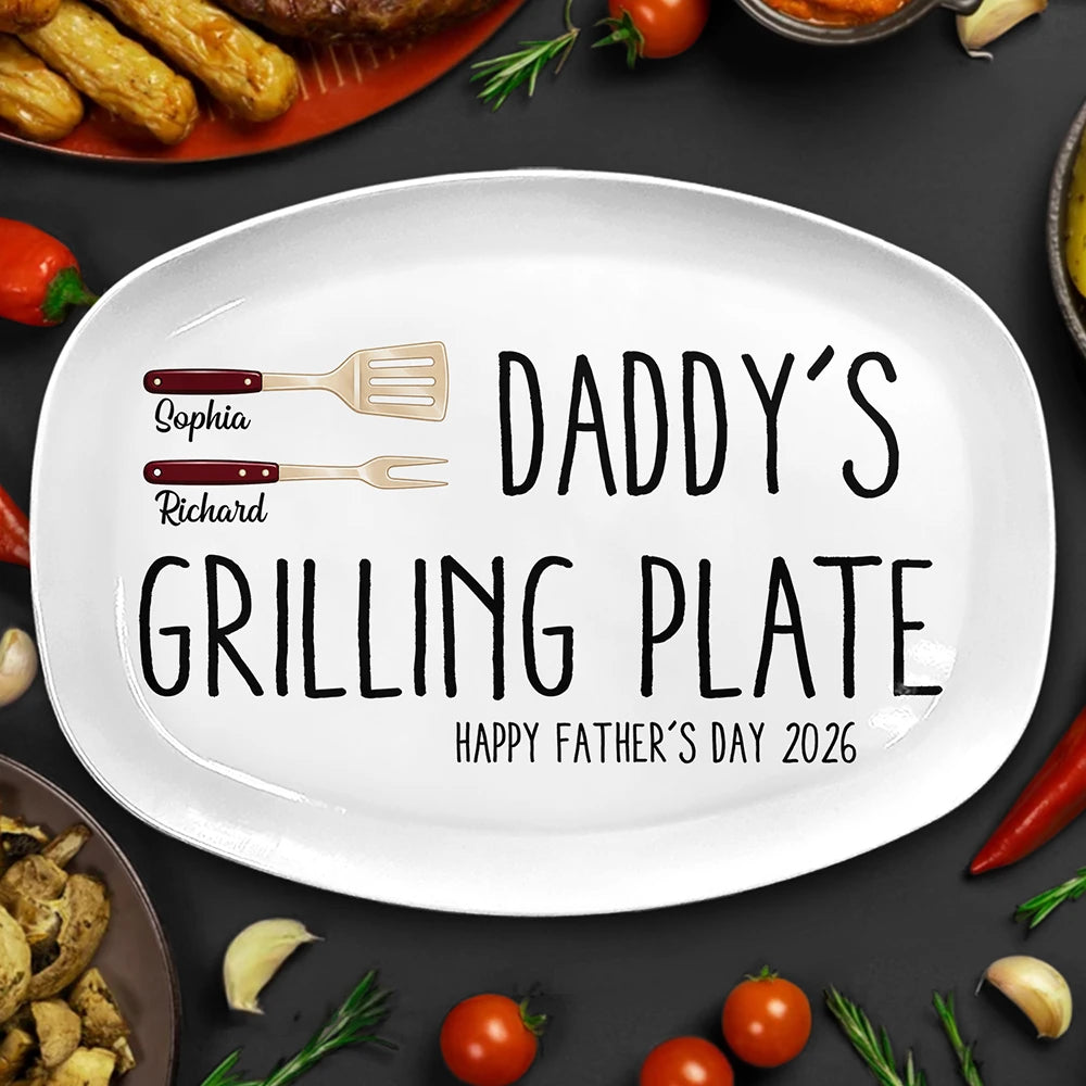 Gift For Father,Gift For Grandpa,Non-Eng,Icon,Humorous - Daddy's Grilling Plate - Personalized Plate