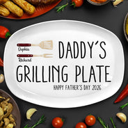 Gift For Father,Gift For Grandpa,Non-Eng,Icon,Humorous - Daddy's Grilling Plate - Personalized Plate