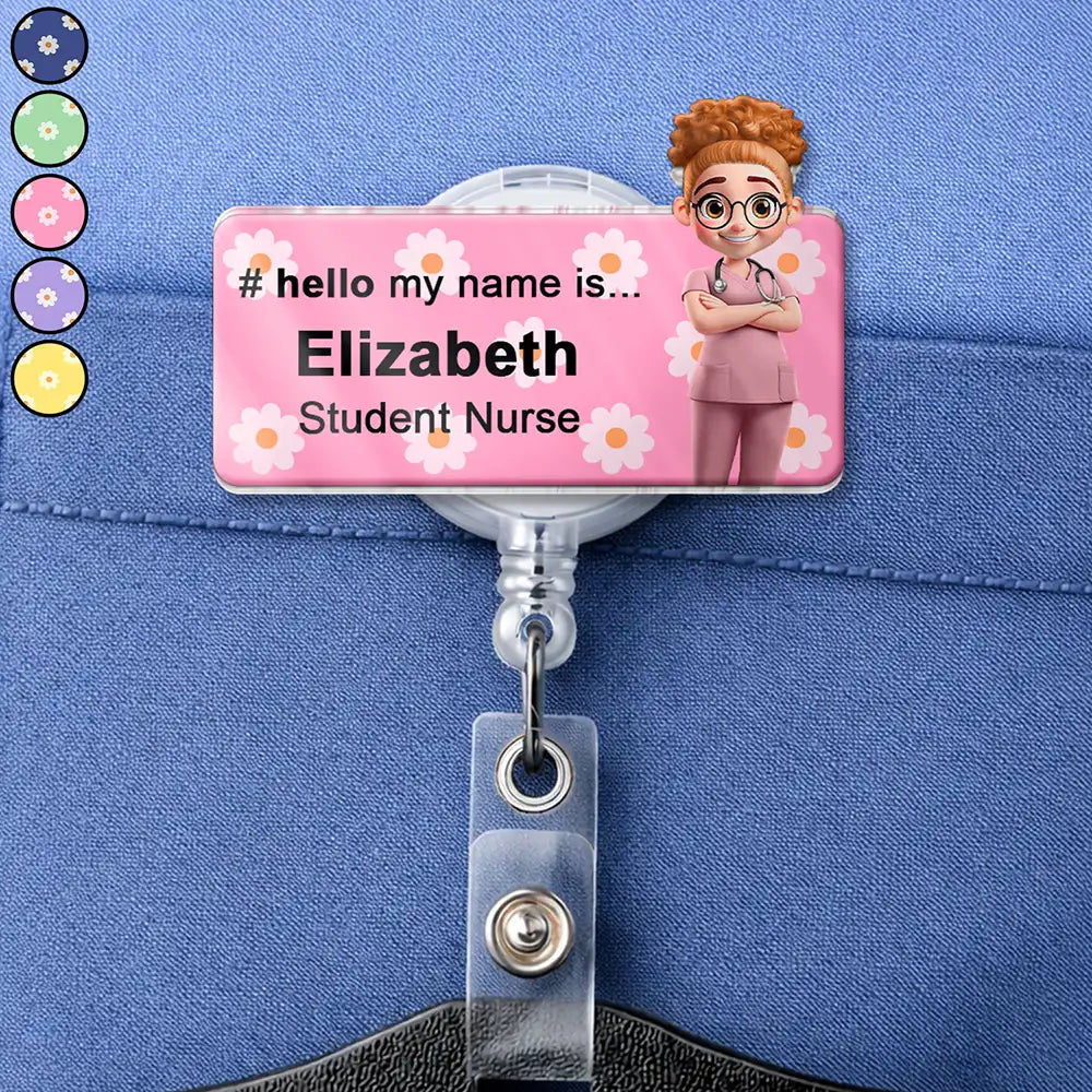 Daisy Pattern Nurse Hello My Name Is - Personalized Badge Reel